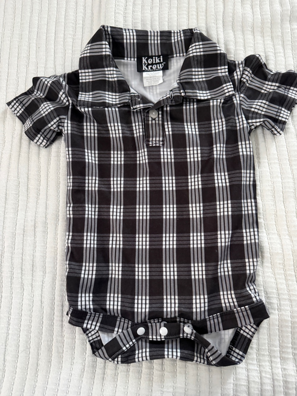 Keiki Crew, Black & White Palaka One-Piece for Kids, 6-9 months